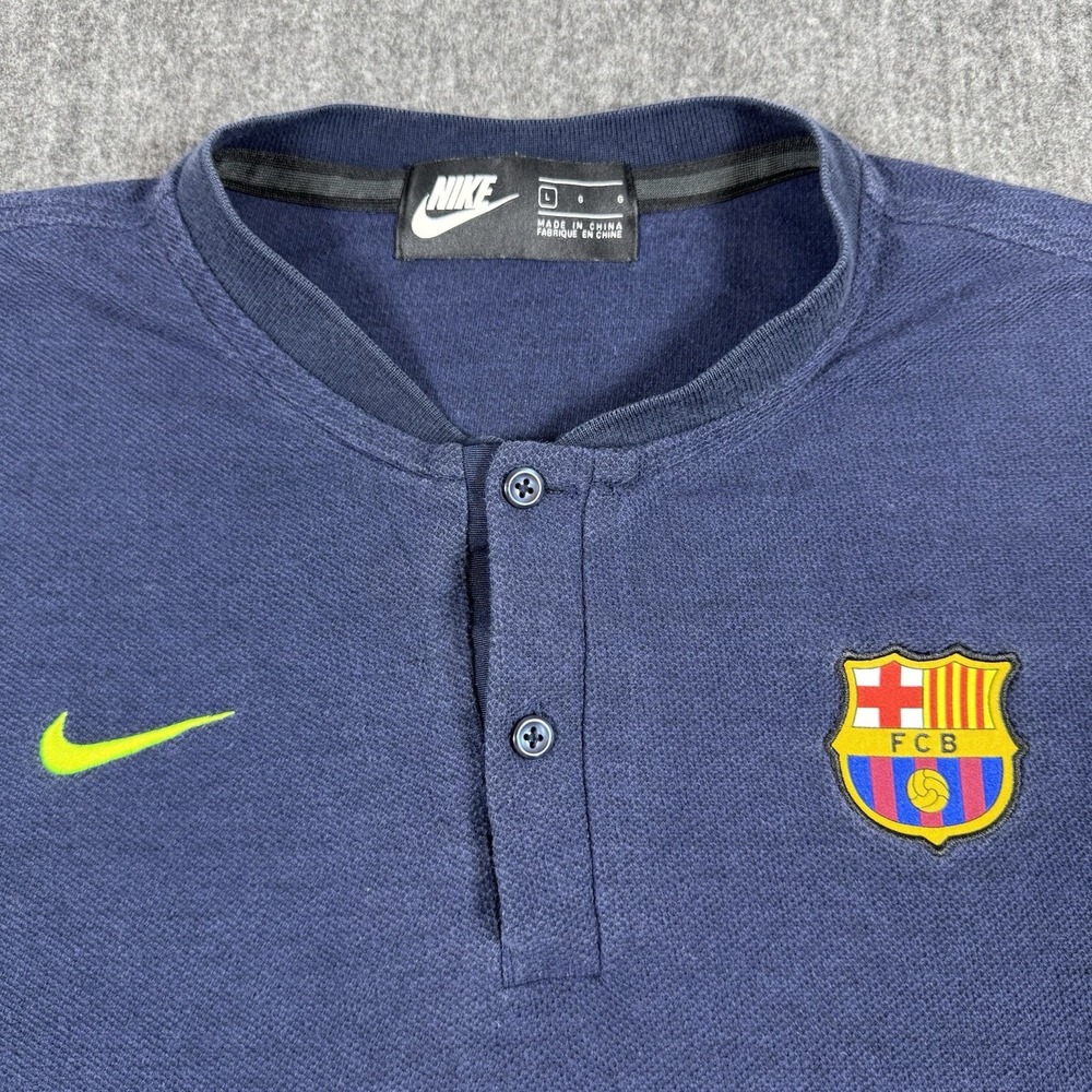 Nike FC Barcelona Men's L Navy Henley Polo Shirt FCB Soccer Football